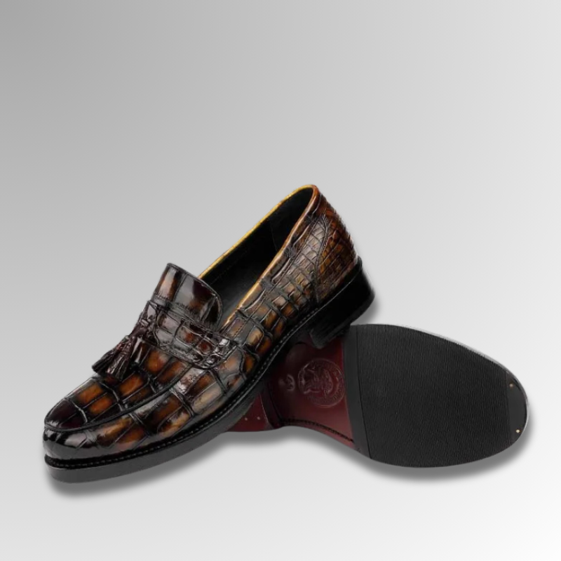 Cognac Crocodile Tassel Loafers-alt9