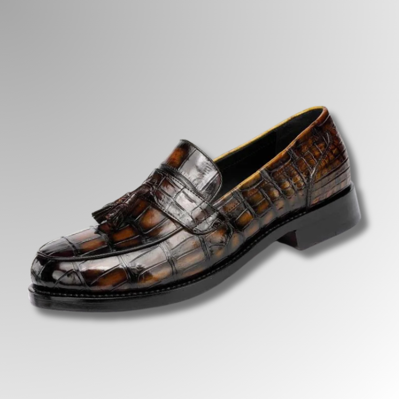 Cognac Crocodile Tassel Loafers-alt8