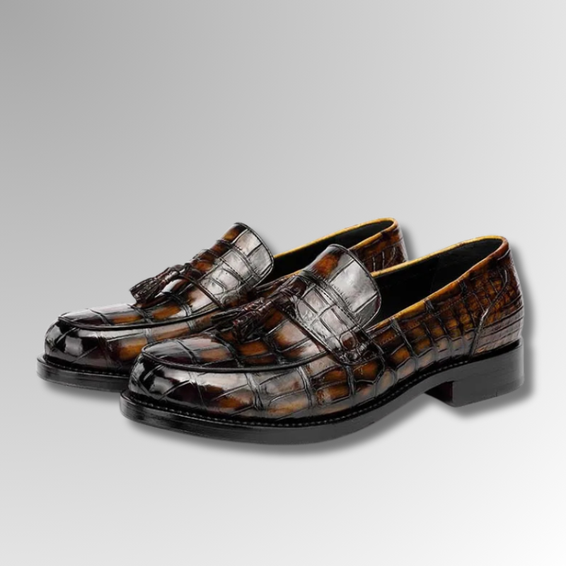 Cognac Crocodile Tassel Loafers
