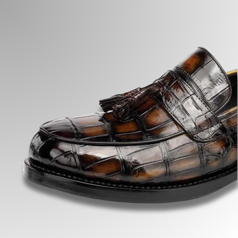 Cognac Crocodile Tassel Loafers-alt2