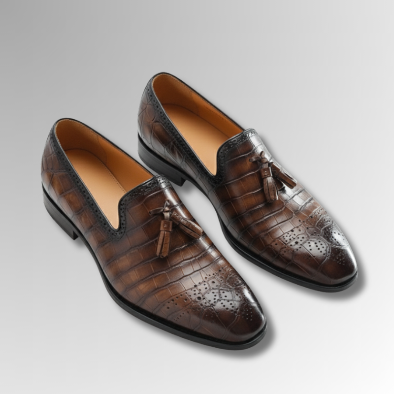 Hand-Painted Crocodile Tassel Loafers