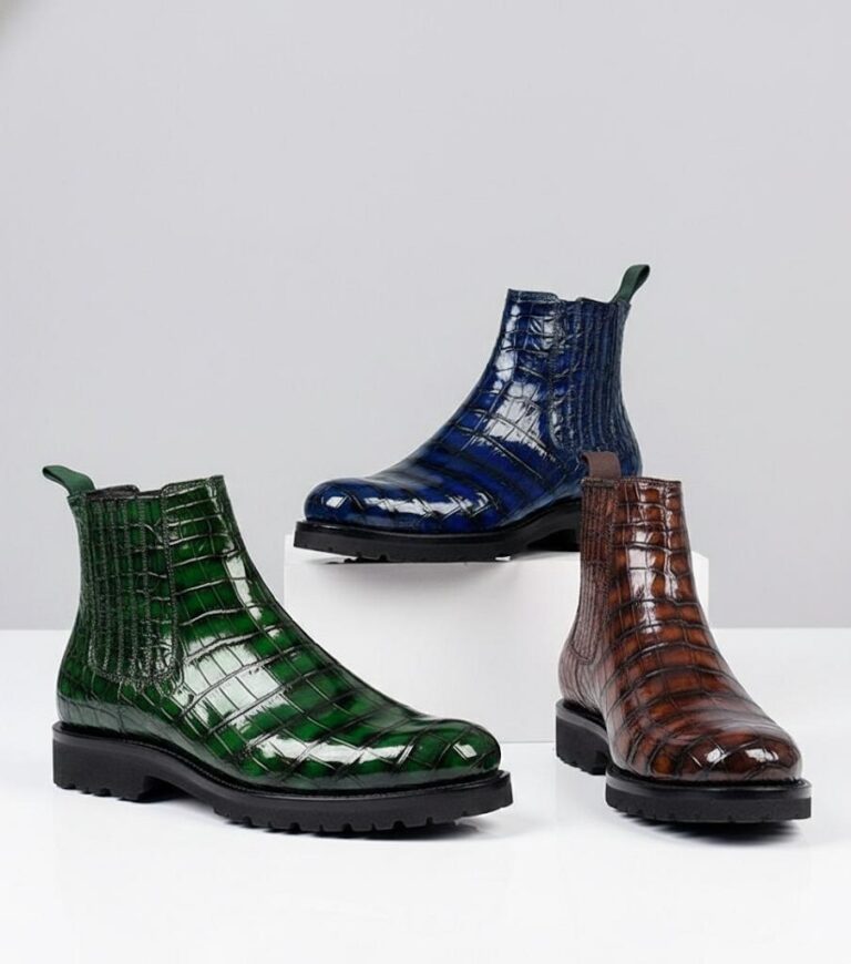 hand-painted crocodile leather urban boots