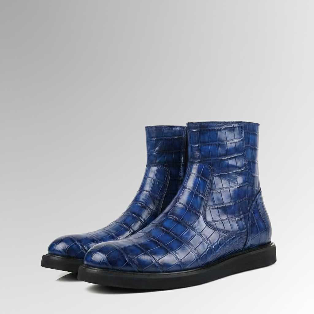 Crocodile Sapphire Zip Boots