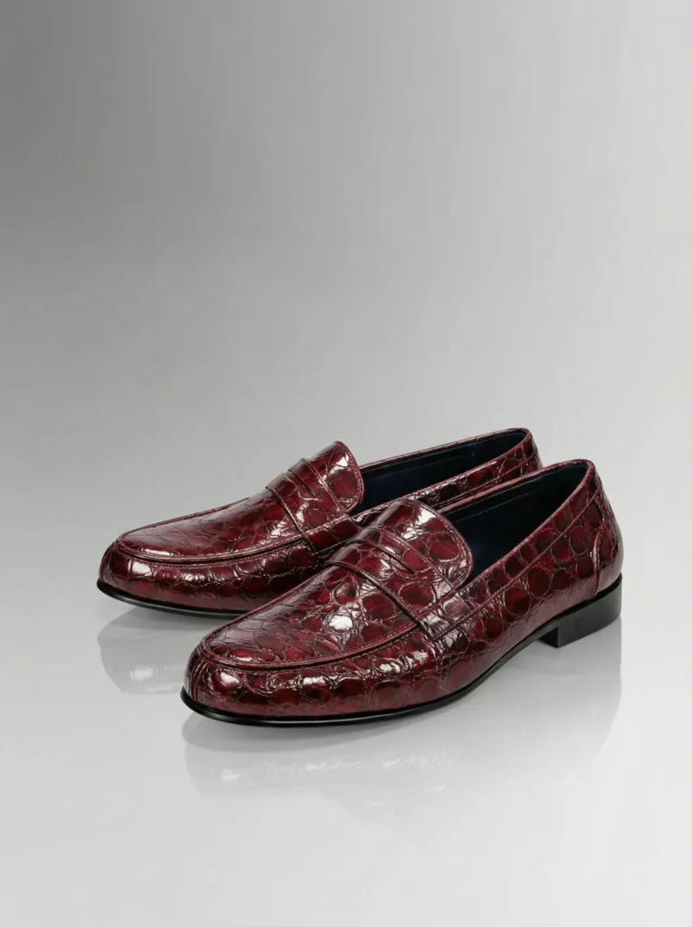 Crocodile Patina Penny Loafers