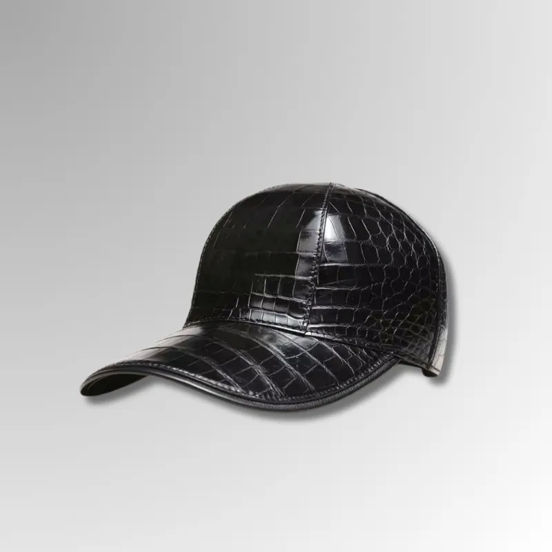 Black Crocodile Belly Skin Baseball Cap