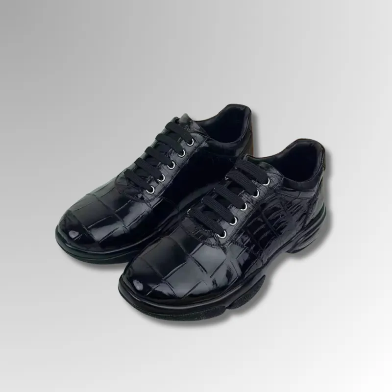 Black Crocodile Belly Skin Sneakers