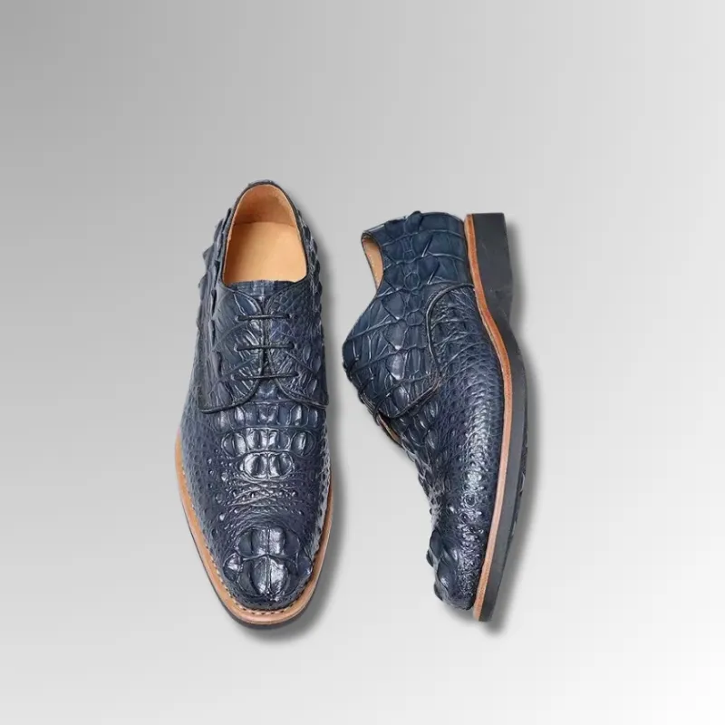 Blue Crocodile Skin Oxford Shoes