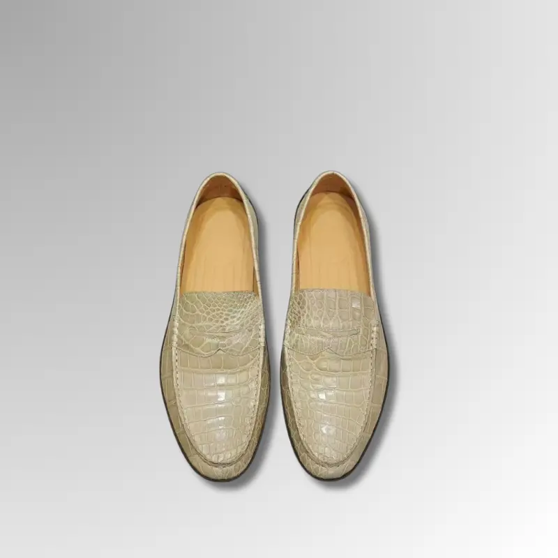 Cream Crocodile Penny Loafers