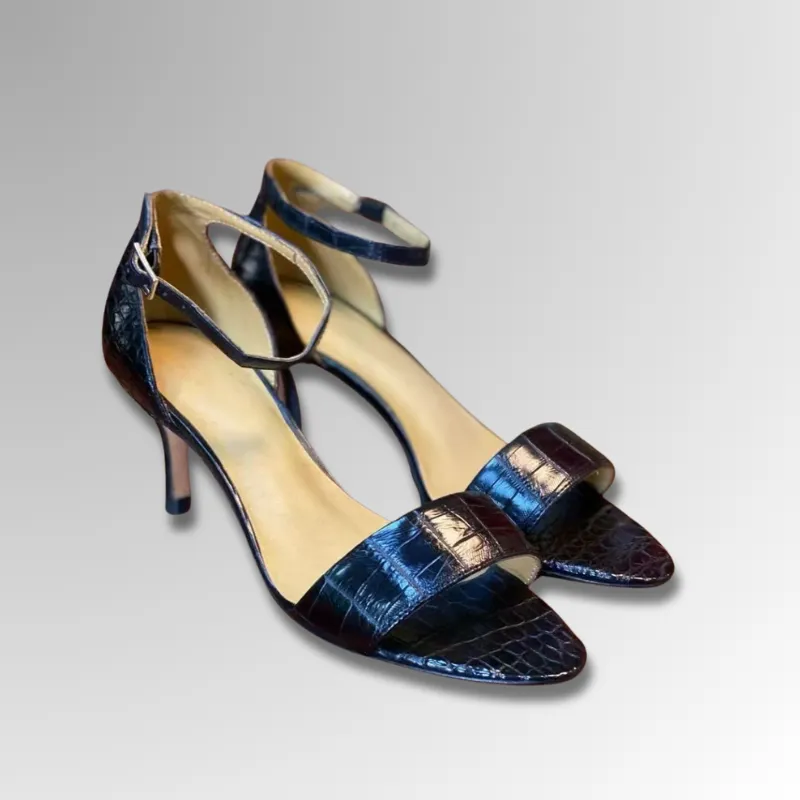 Crocodile Leather Ankle Strap Sandals