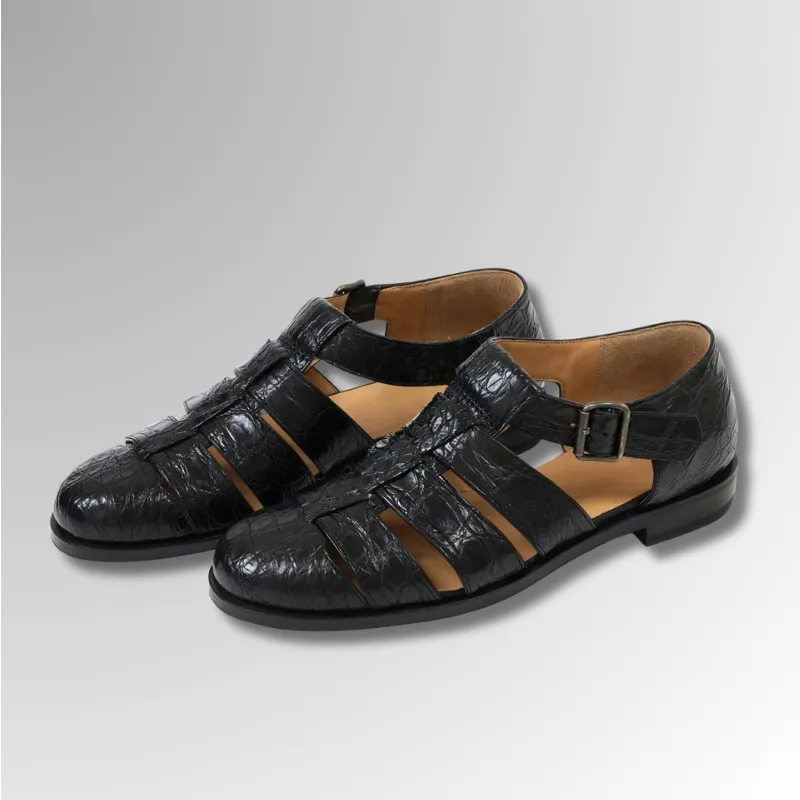 Crocodile Leather Buckle Sandals