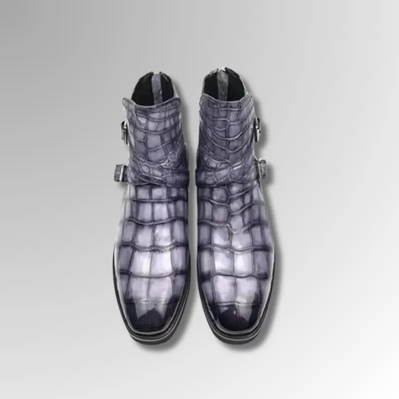 Crocodile Leather Double Monk Boots