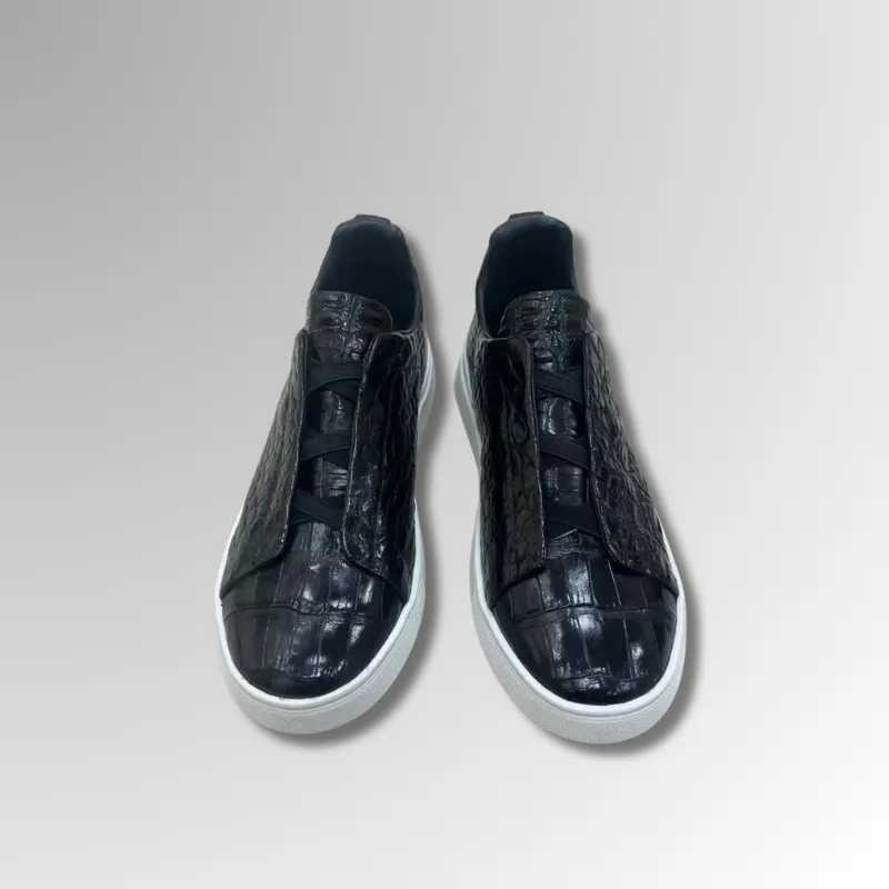 Crocodile Leather Elastic Band Sneakers