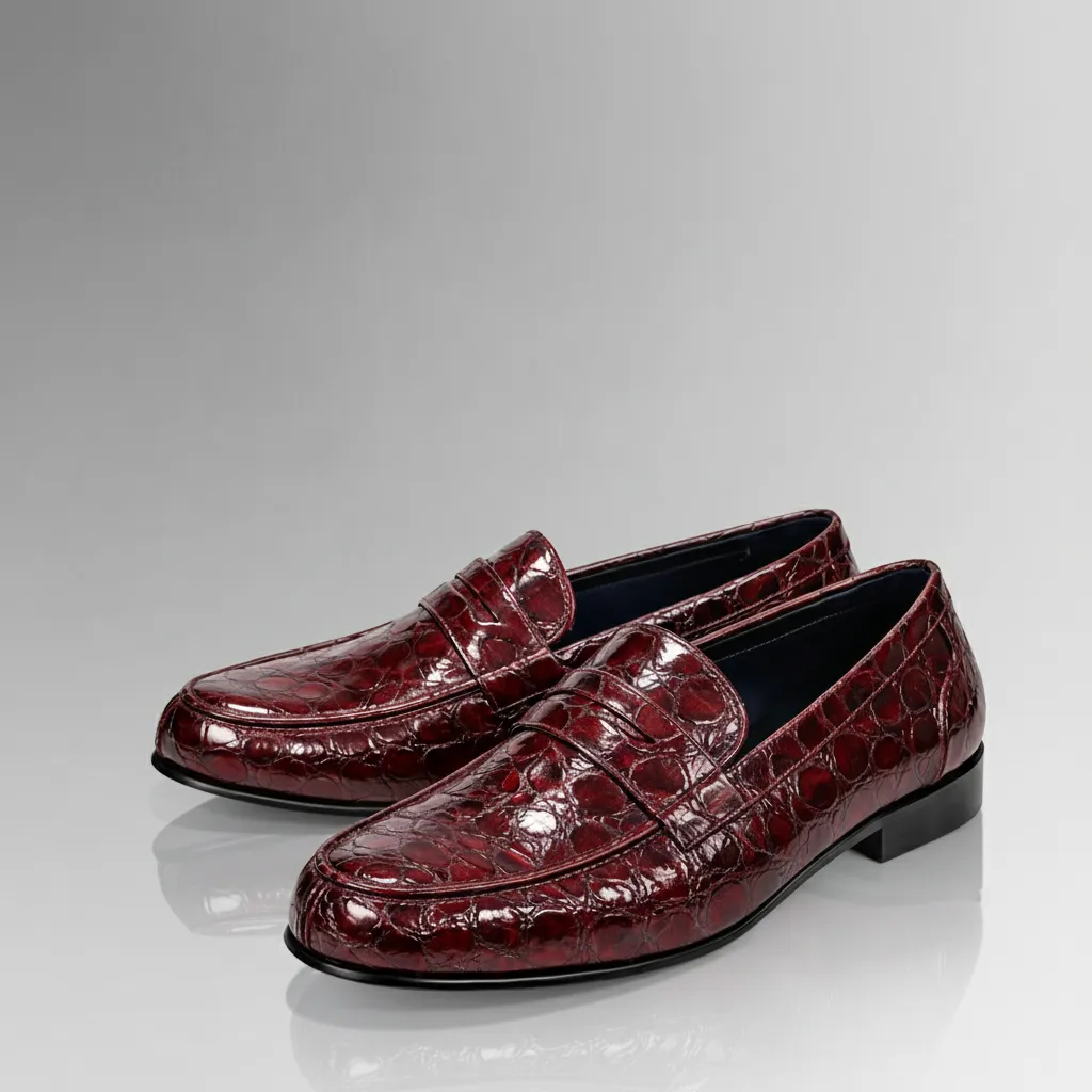 Crocodile Patina Penny Loafers