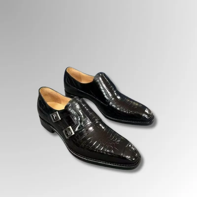 Crocodile Skin Double Monk Strap Shoes