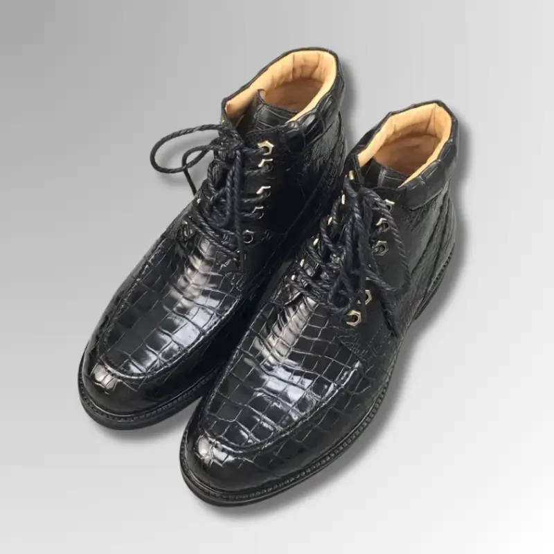 Crocodile Skin Lace-Up Boots