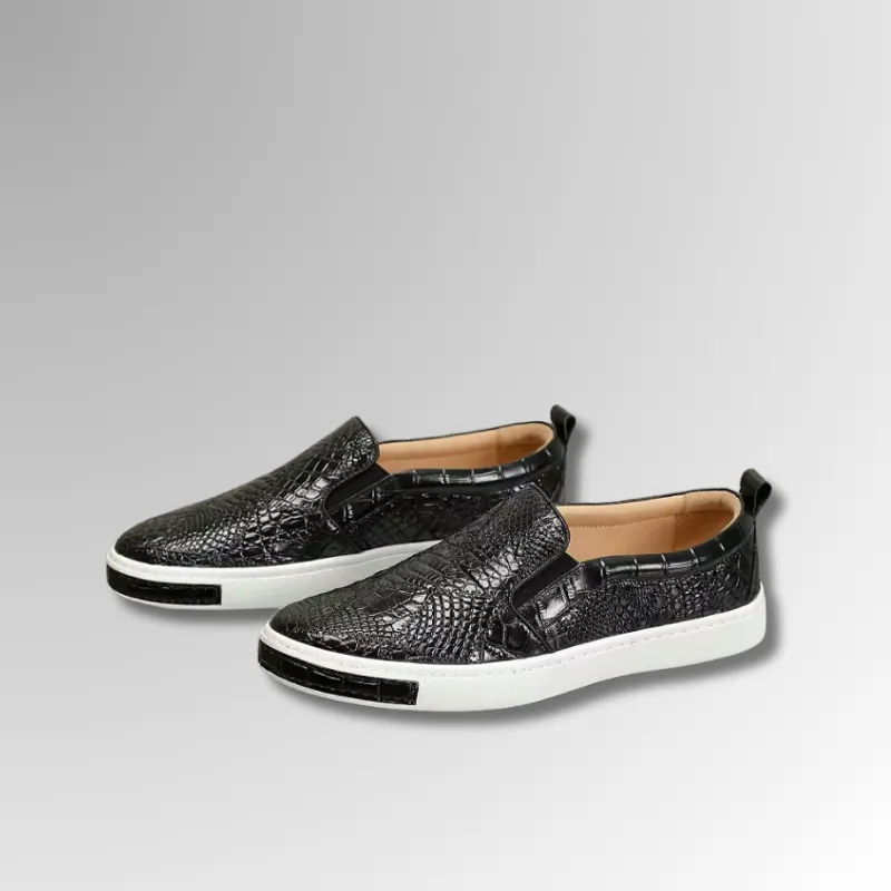 Crocodile Skin Patchwork Slip-On Sneakers