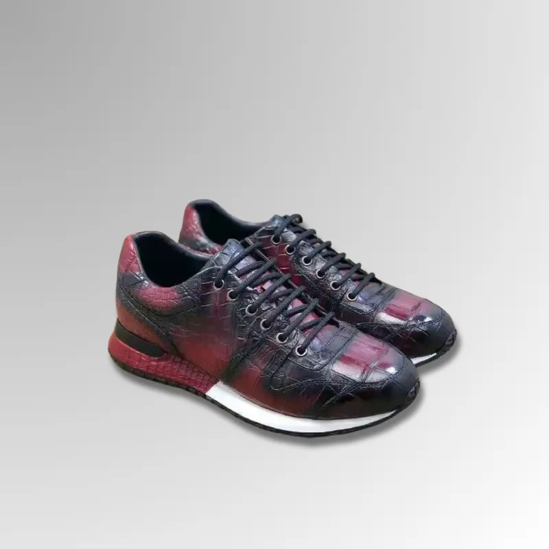 Crocodile Skin Red Handpainted Sneakers