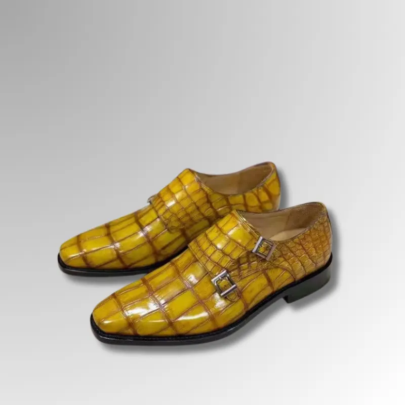 Crocodile Skin Shoes With Double Buckle Strap
