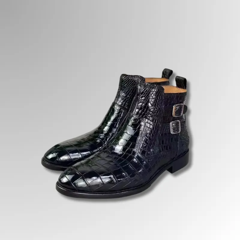 Double Strap Crocodile Ankle Boots