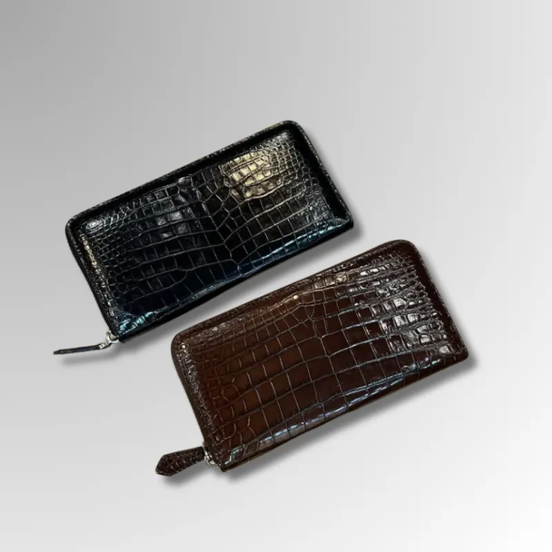 Genuine Crocodile Leather Wallet with Zipper