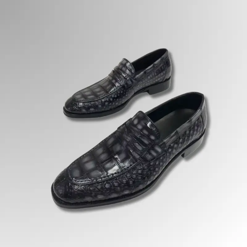 Hand-Painted Crocodile Penny Loafers