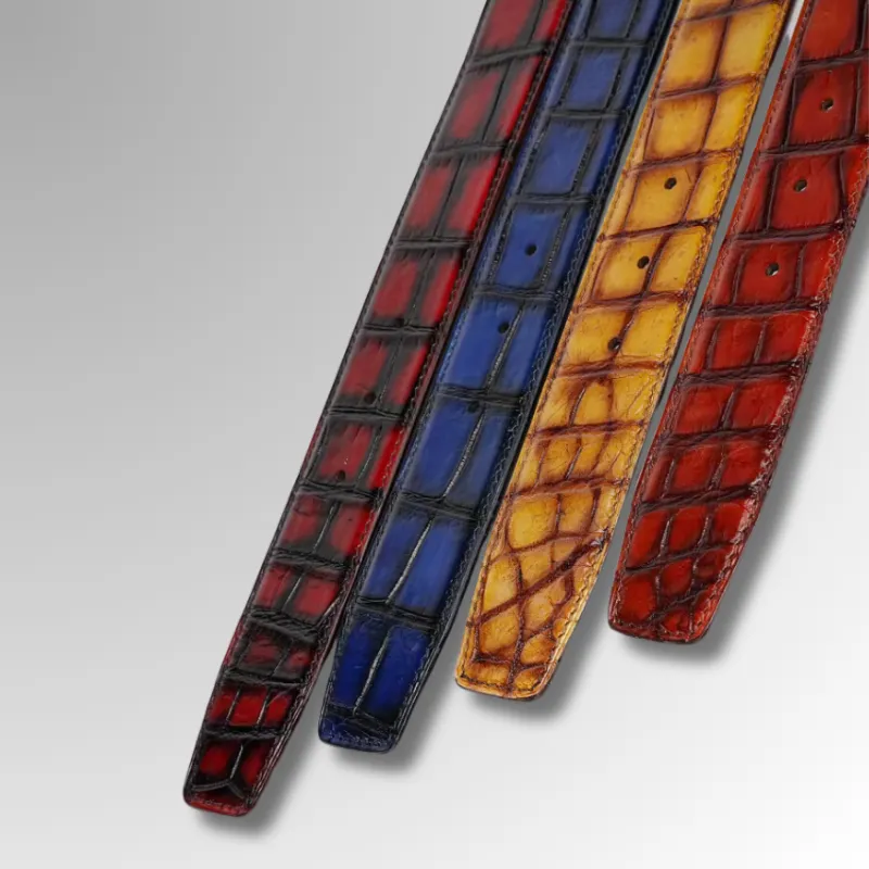 Hand-painted Crocodile Skin Belt