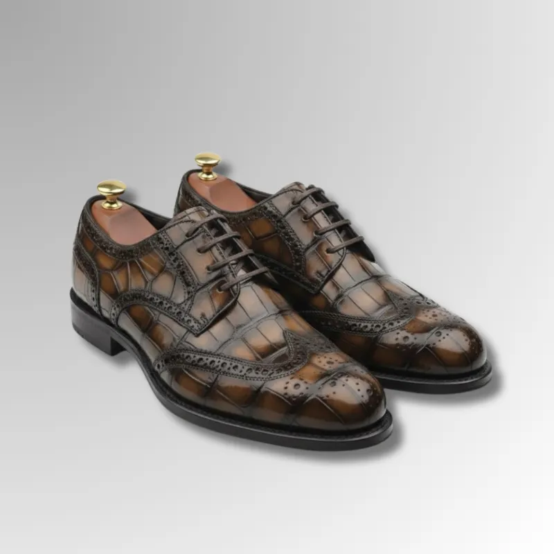 Handpainted Crocodile Brogue Shoes