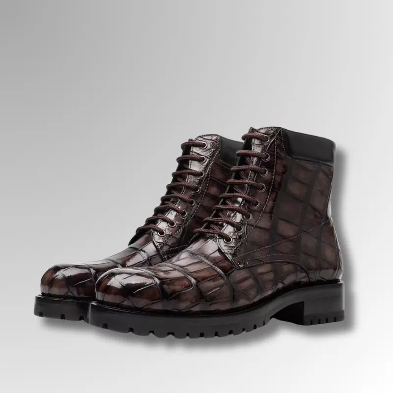 Handpainted Crocodile Lace-Up Boots