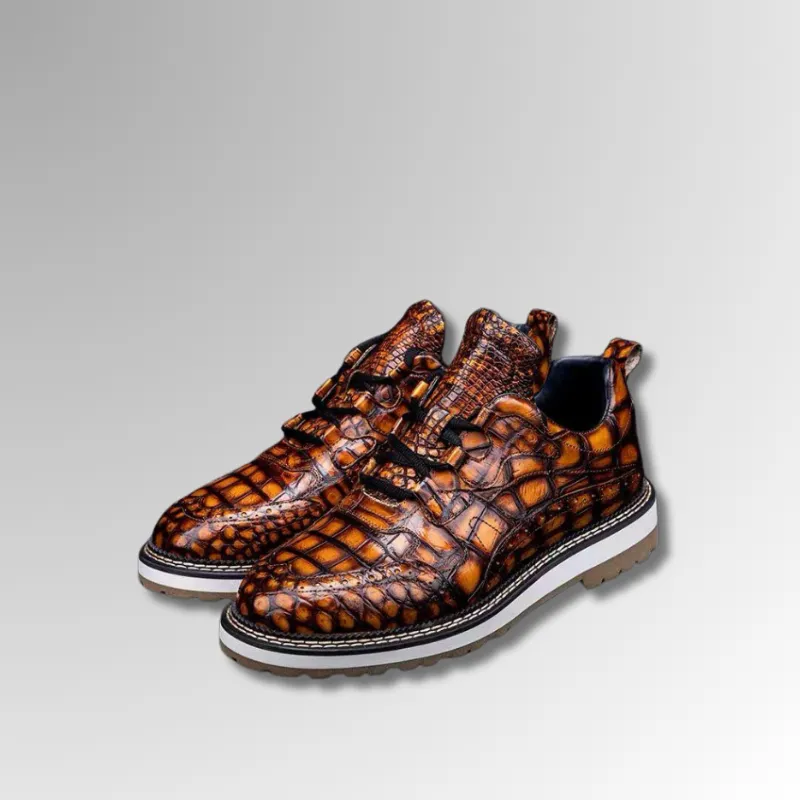 Handpainted Crocodile Skin Brogue Derby Shoes