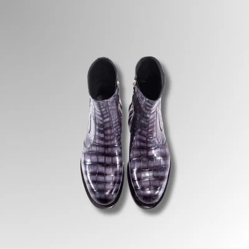 Handpainted Crocodile Skin Round Toe Boots