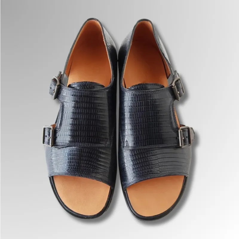 Lizard Leather Double Monk Sandals