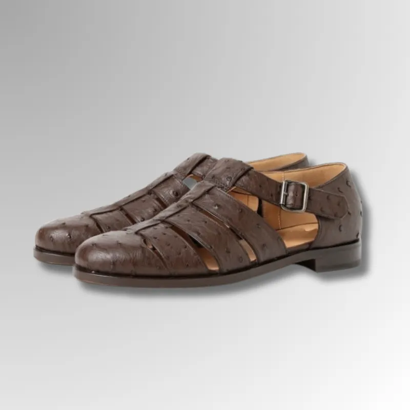 Ostrich Leather Buckle Sandals