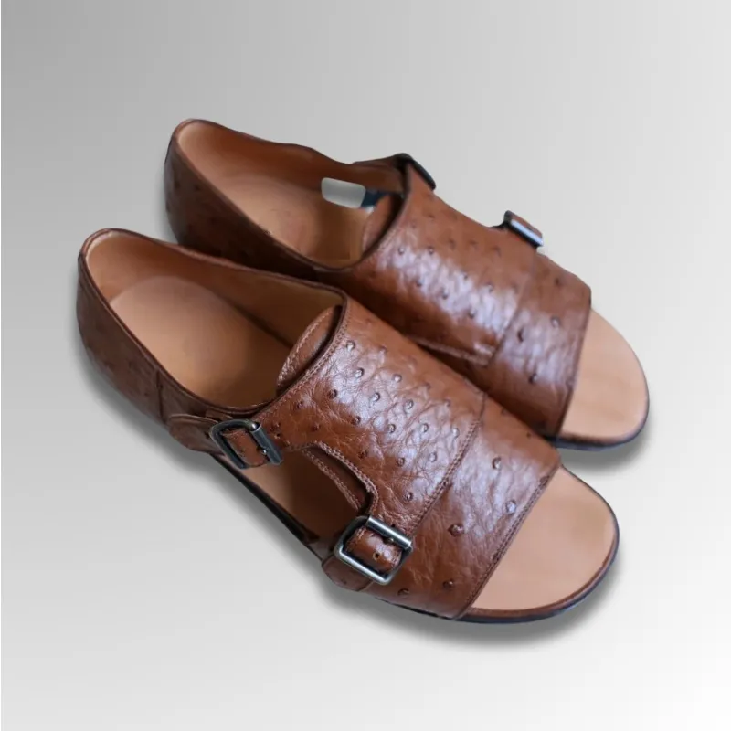 Ostrich Leather Double Monk Sandals