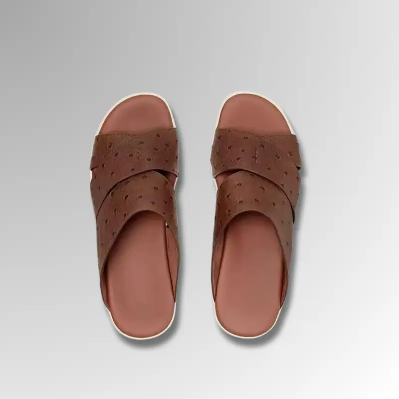 Ostrich Leather Slide Sandals