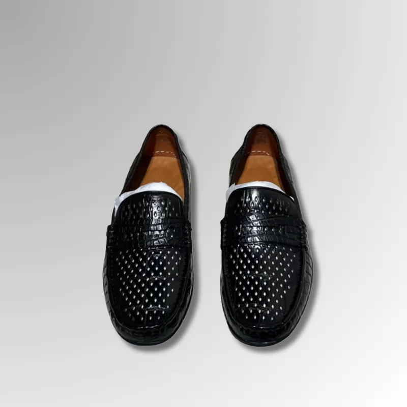 Perforated Crocodile Skin Loafers