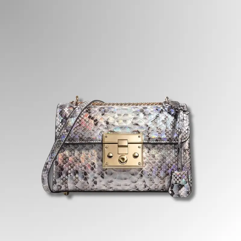 Python Skin Lock Flap Bag