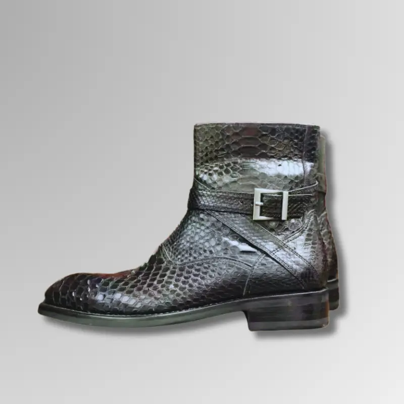 Snake Leather Strap Boots