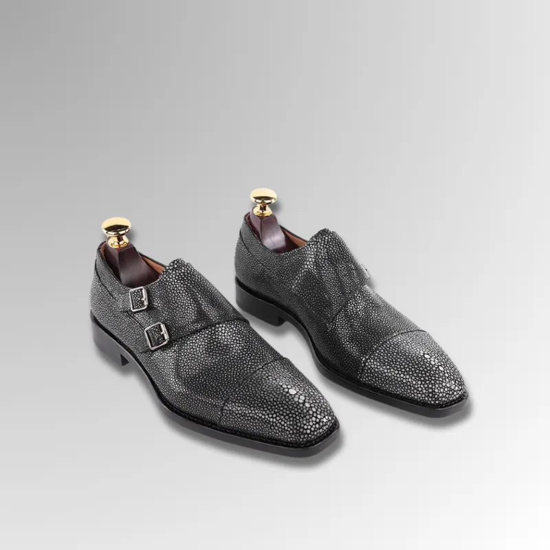 Stingray Leather Double Monk Strap Shoes