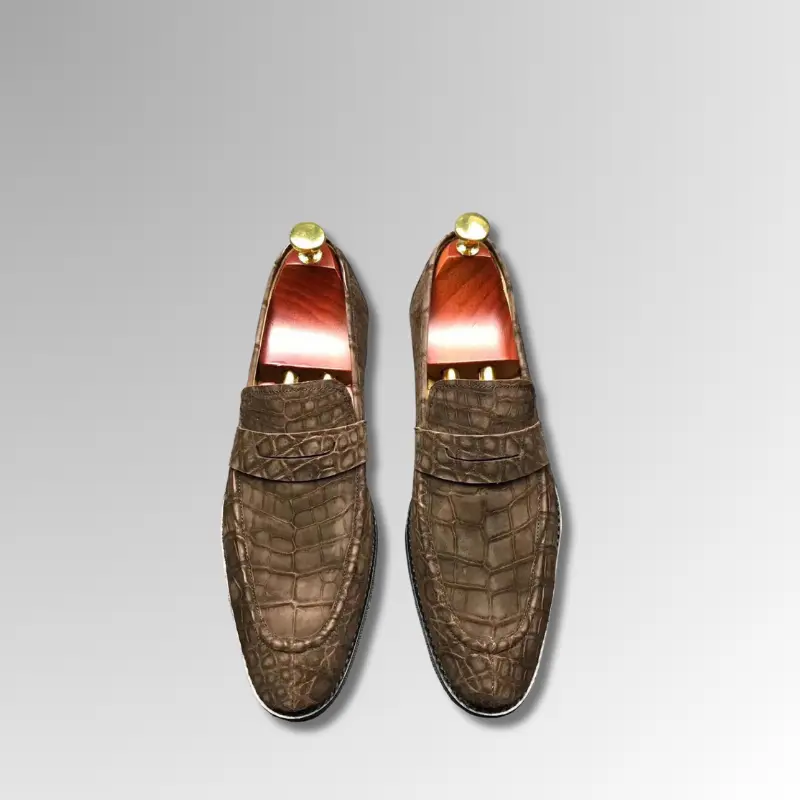 Suede Crocodile Skin Loafers