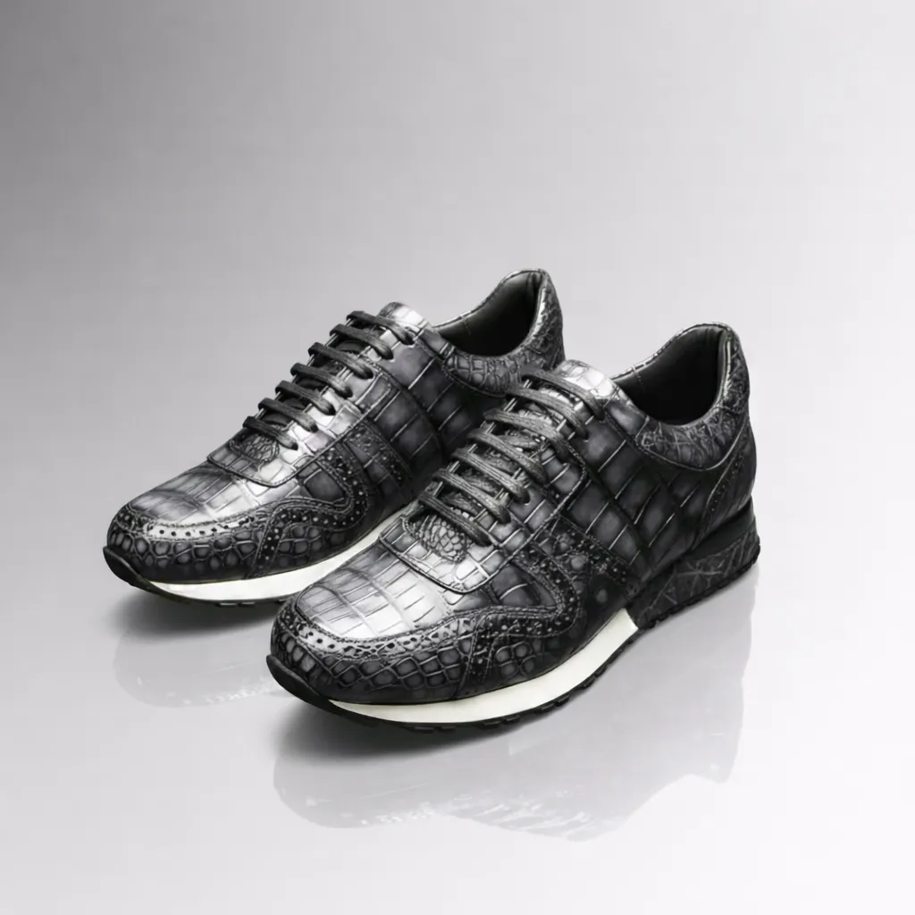 Titanium Grey Crocodile Sneakers