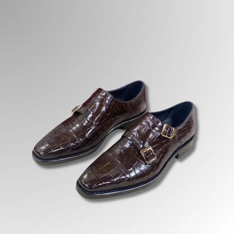 Crocodile Skin Double Buckle Oxford Shoes