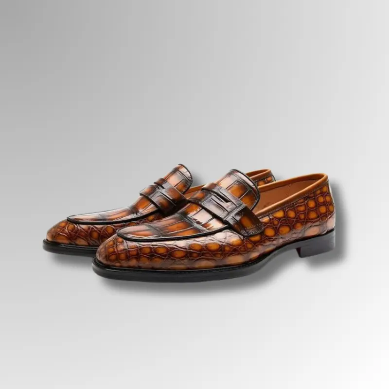 Handpainted Crocodile Penny Loafers