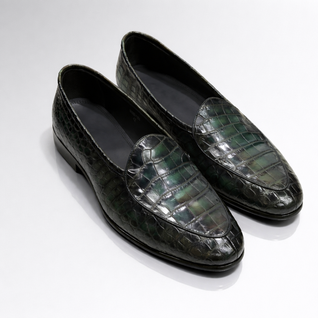 Genuine Crocodile Patina Loafers Men’s Italian Handmade Shoes