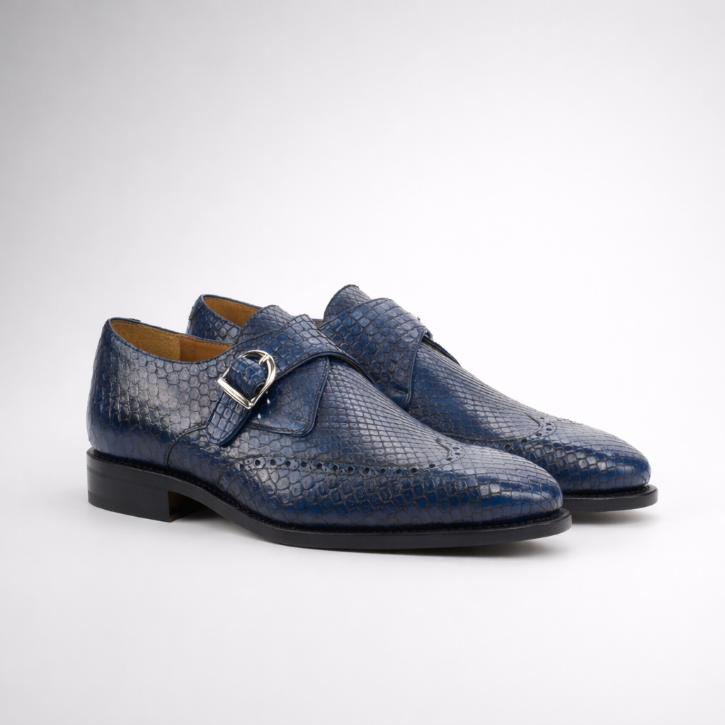 Sapphire Blue Python Monk Strap Shoes | Italian Handcrafted