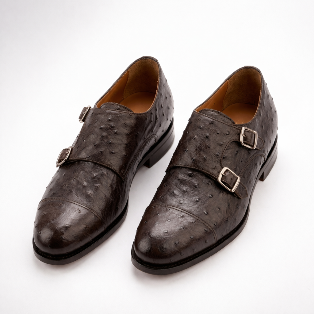 Ostrich Leather Double Monk Strap Shoes Men | Giuseppe Lombardi