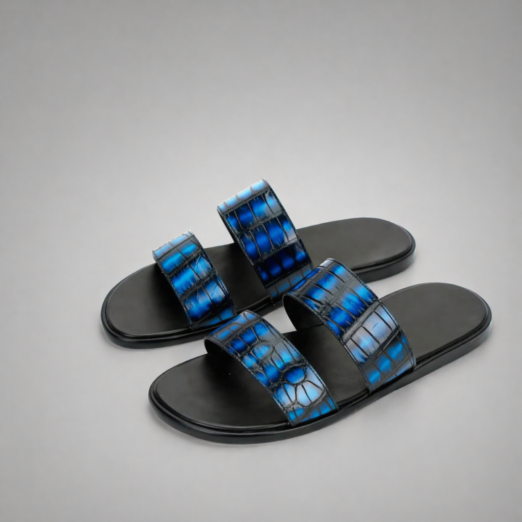 Crocodile Leather Slide Sandals Men – Handcrafted Dual Strap