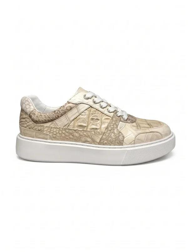 Beige Borghini Crocodile Sneakers, side profile