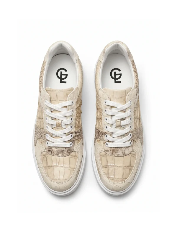Beige Borghini Crocodile Sneakers, top view