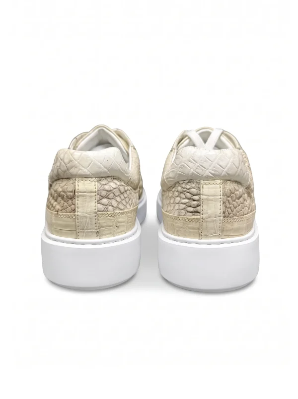 Beige Borghini Crocodile Sneakers, rear view