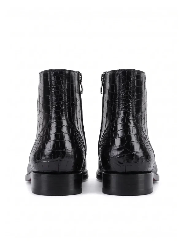 Black Althorpe Crocodile Ankle Boots, rear view